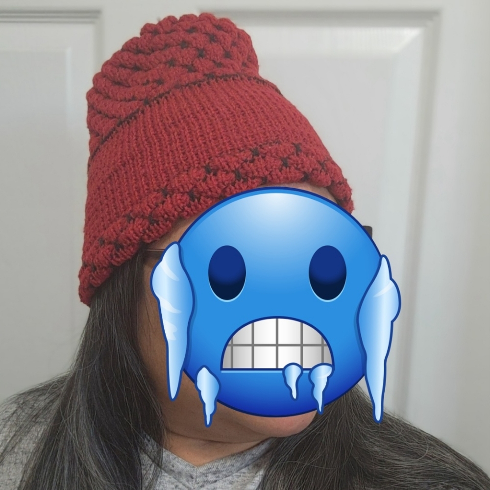 Women's red black knit beanie hat (no brand)